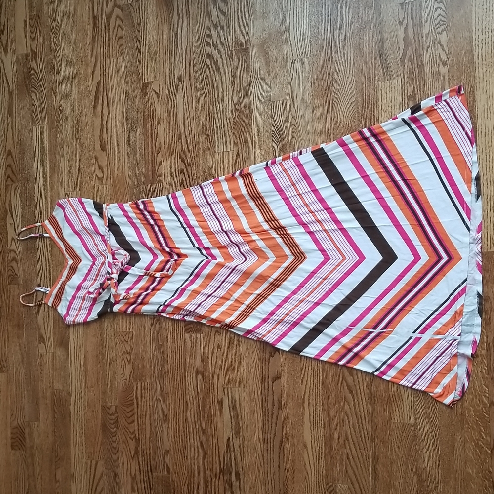 (M) Kismet Striped Rayon Blend Spaghetti Strap Maxi Dress Geometric Colorful